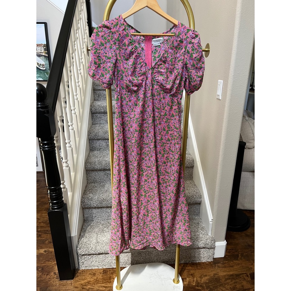 Lili Sidonio pink floral romantic cottagecore midi dress